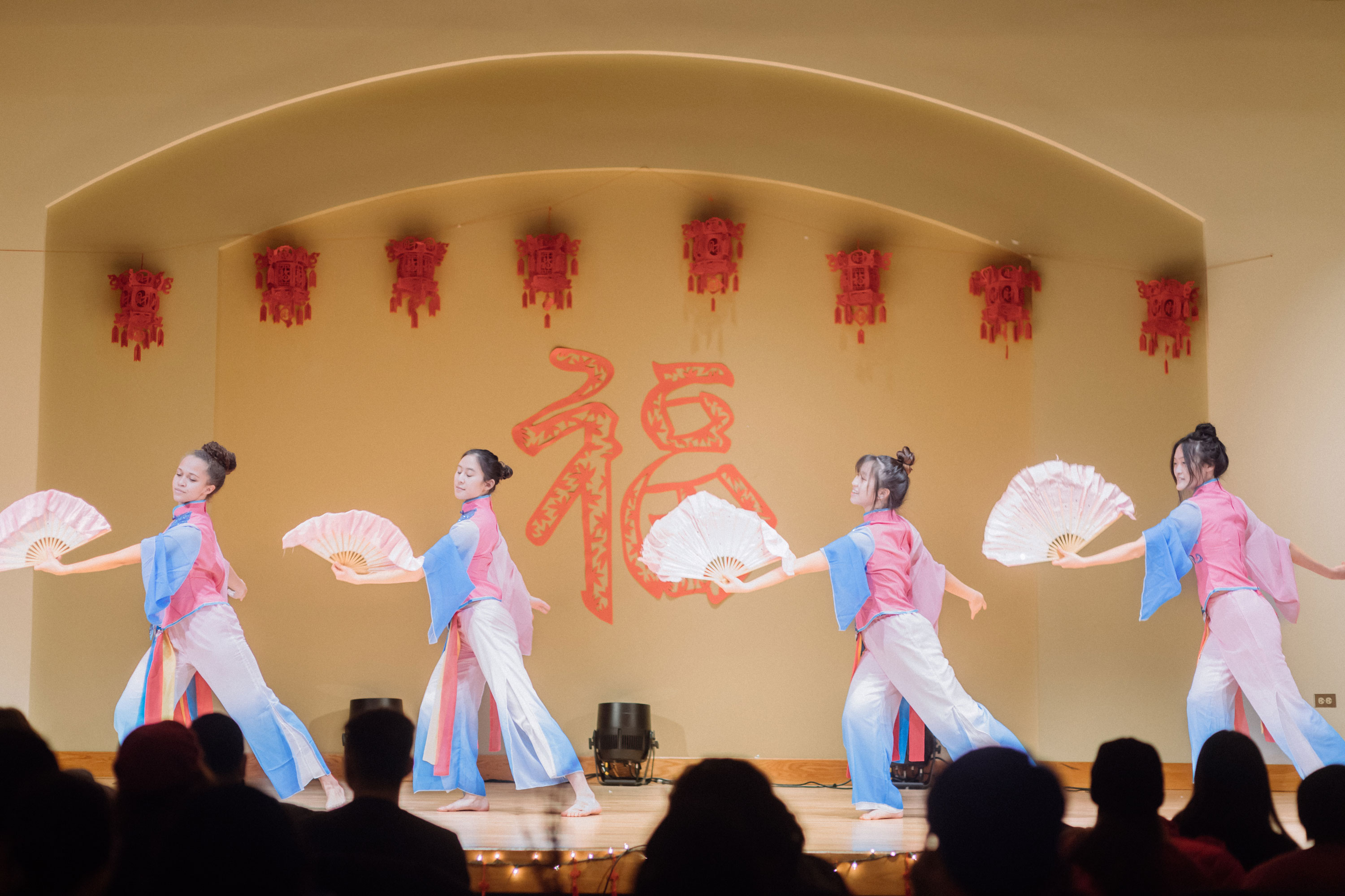 Students dancing at Wheaton College IL Lunar New Year festival 1-22
