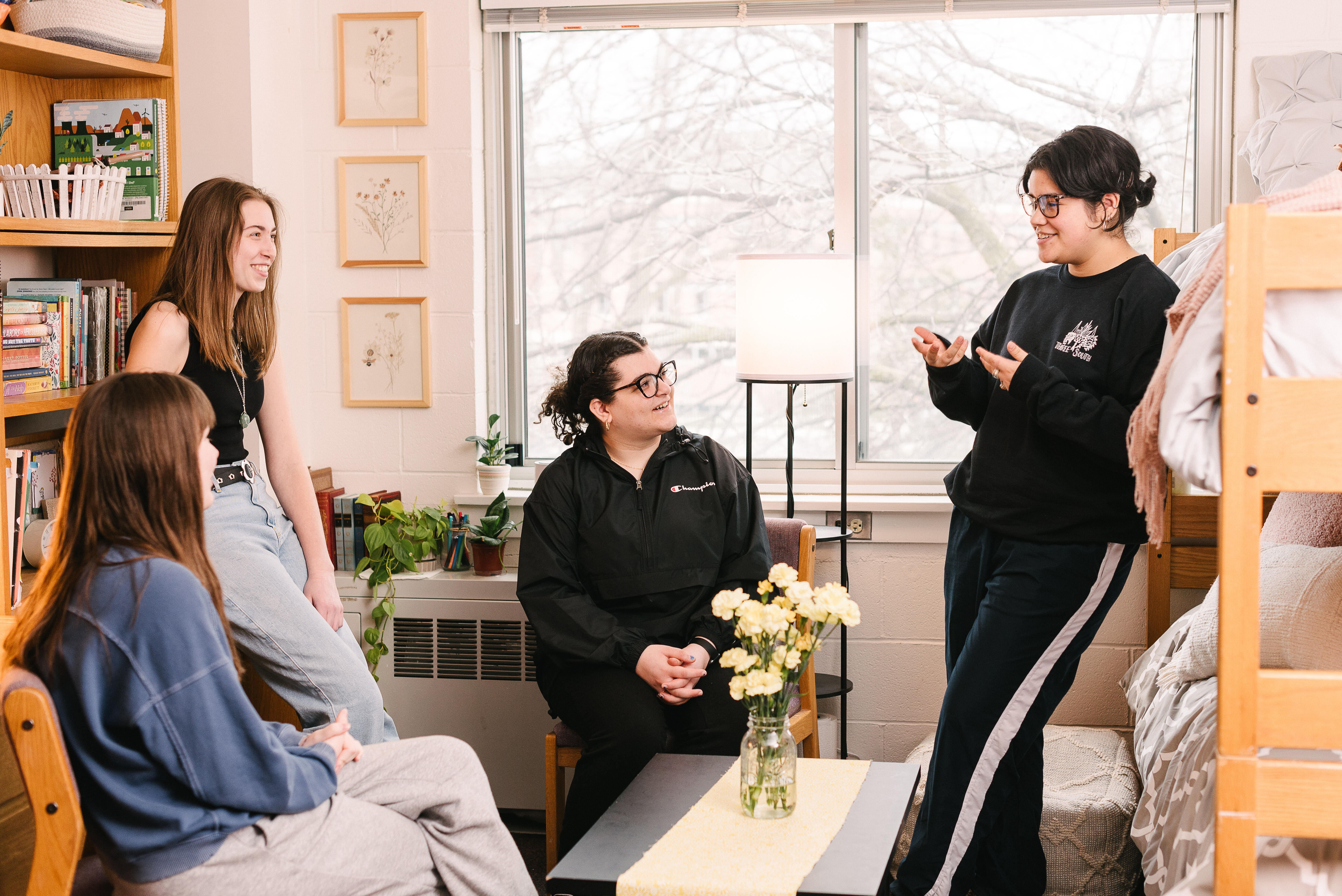 Girls chatting in dorm