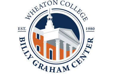 Blue white and orange Billy Graham Center Logo in the shape of a circle surrounded by the words Wheaton College Billy Graham Center established 1980